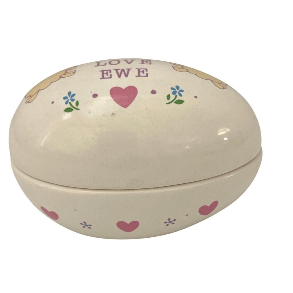 Vintage Ceramic Egg Candle Russ Berrie I Love Ewe Jewelry Trinket Box Lamb Sheep - Picture 4 of 9